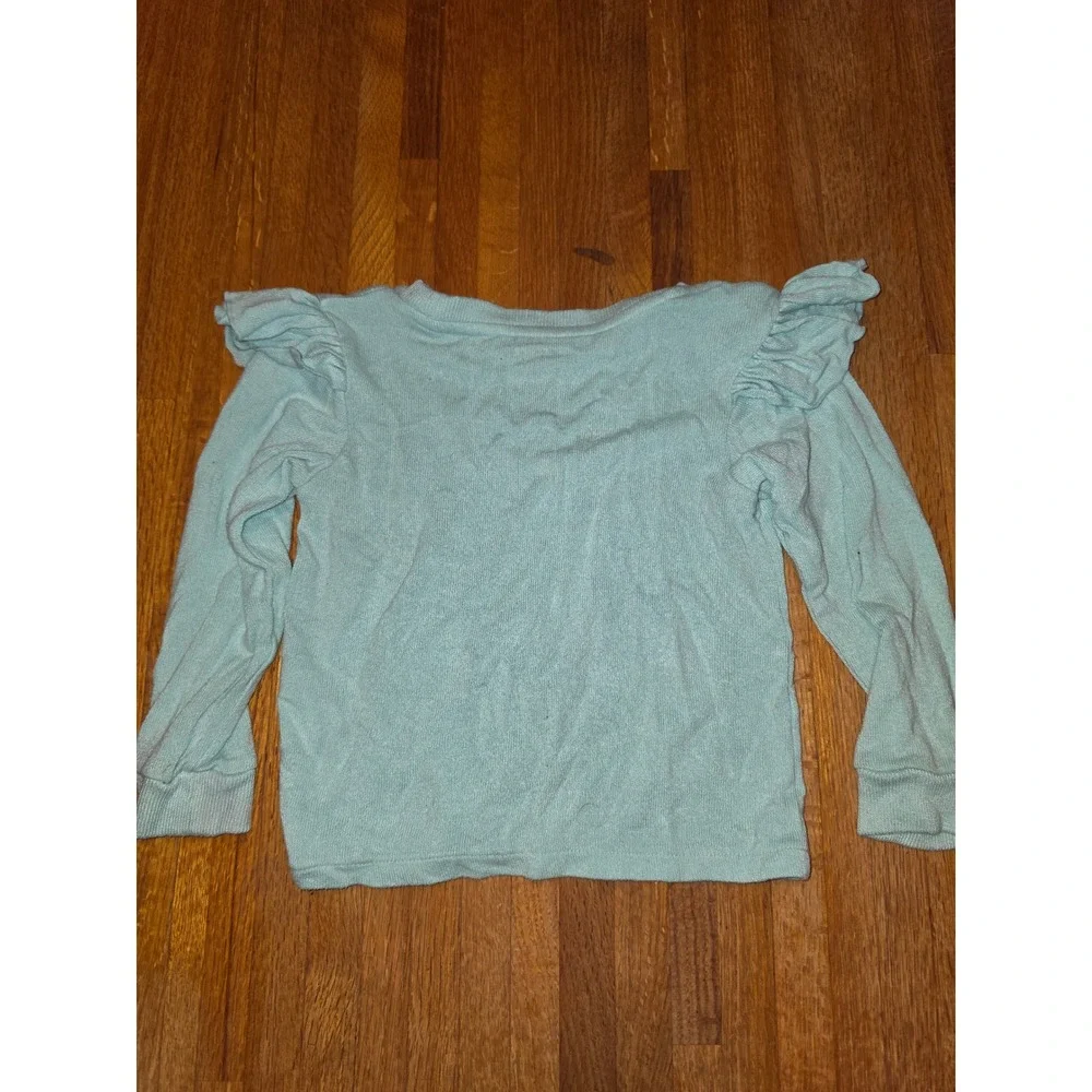 Falls Creek Kids Girls 2T Mint Green Knit Ruffle Shoulder Kangaroo Pocket Top